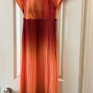 Boohoo Orange Ombre Pleated Maxi Dress